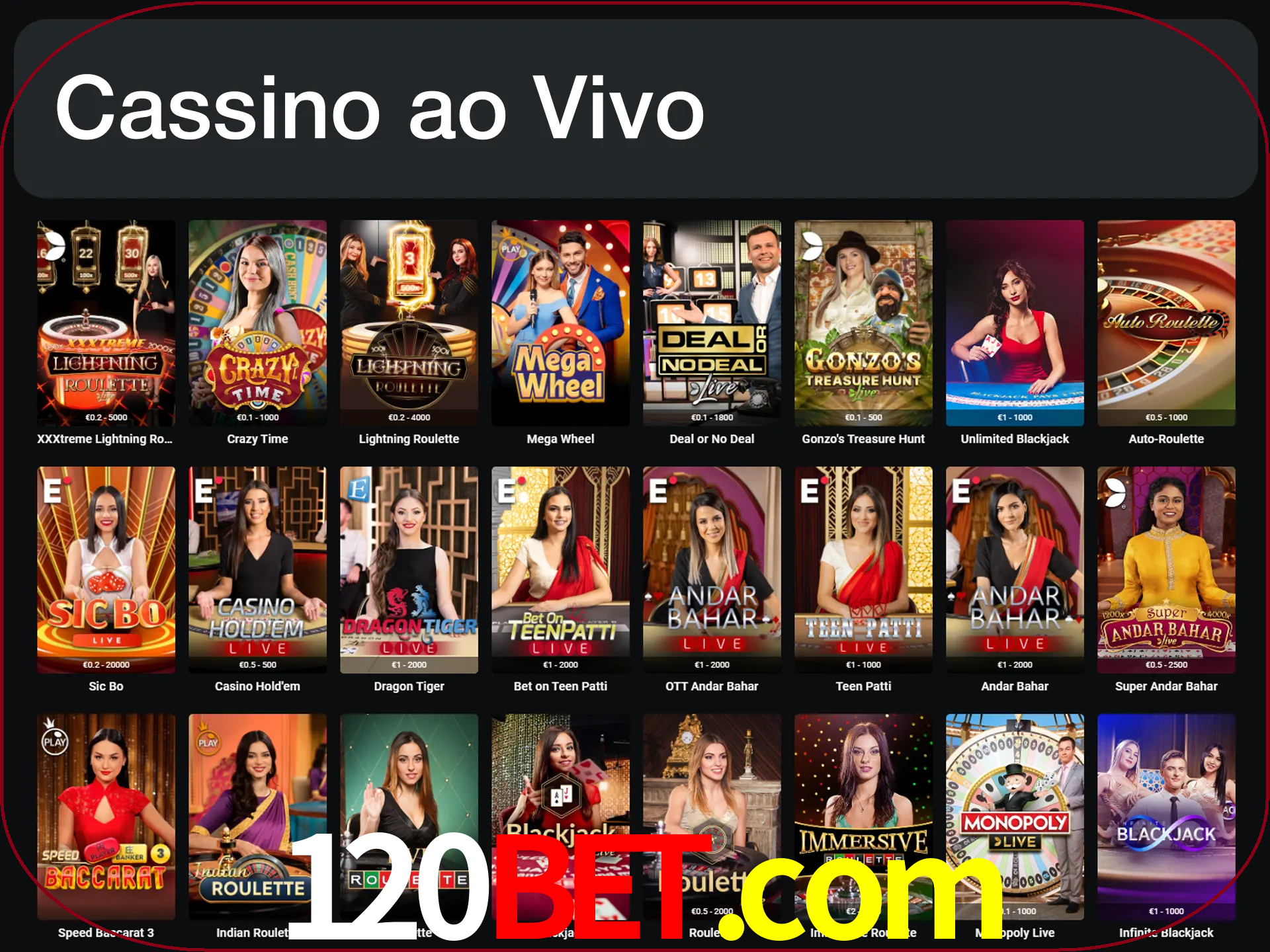 Jogue jogos de cassino com um verdadeiro dealer.